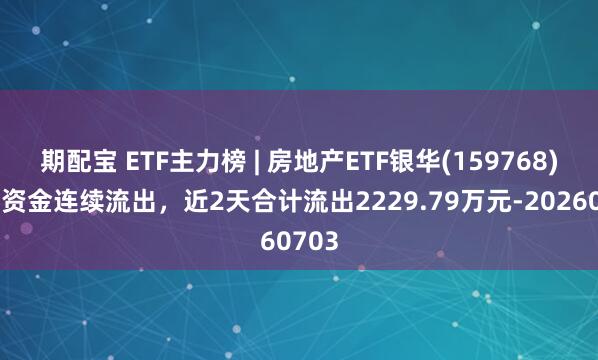 期配宝 ETF主力榜 | 房地产ETF银华(159768)主力资金连续流出，近2天合计流出2229.79万元-20260703